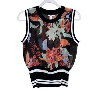 Bar III - Black Floral Semi Sheer Sleevless top - SIze Medium